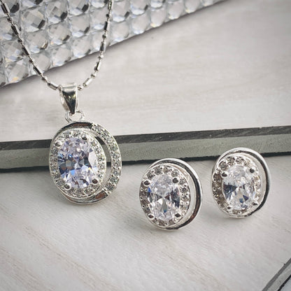 Eclipse Oval Halo Stud and Pendant Set