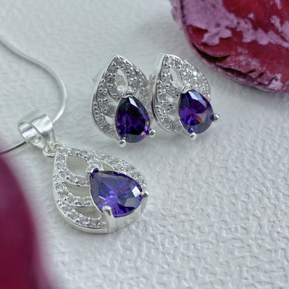 Mystic Purple Teardrop Halo Stud