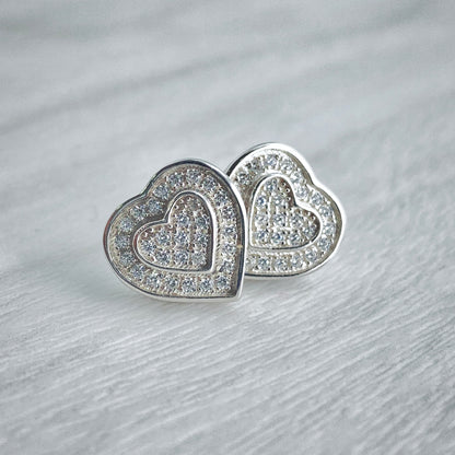 Two Row Iced Heart Studs