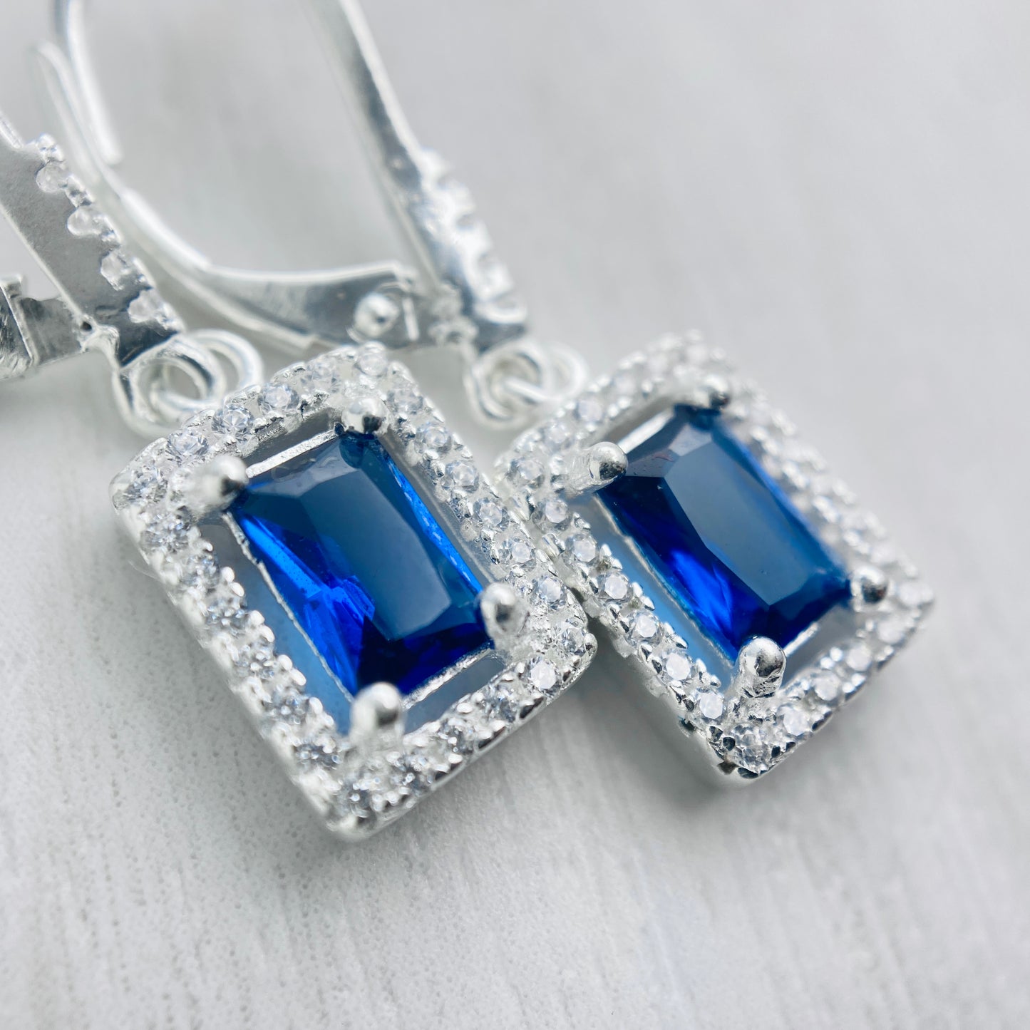 Deep Blue Rectangular Halo Drops