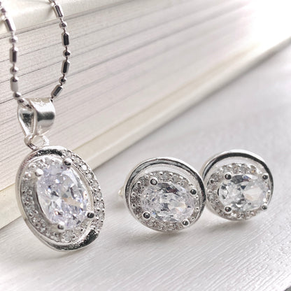 Eclipse Oval Halo Stud and Pendant Set