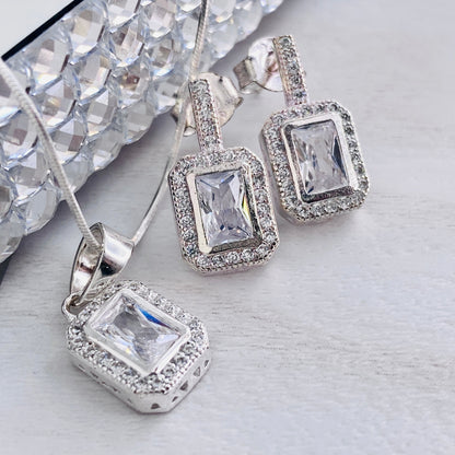 Baguette Halo Bar Stud & Pendant Set