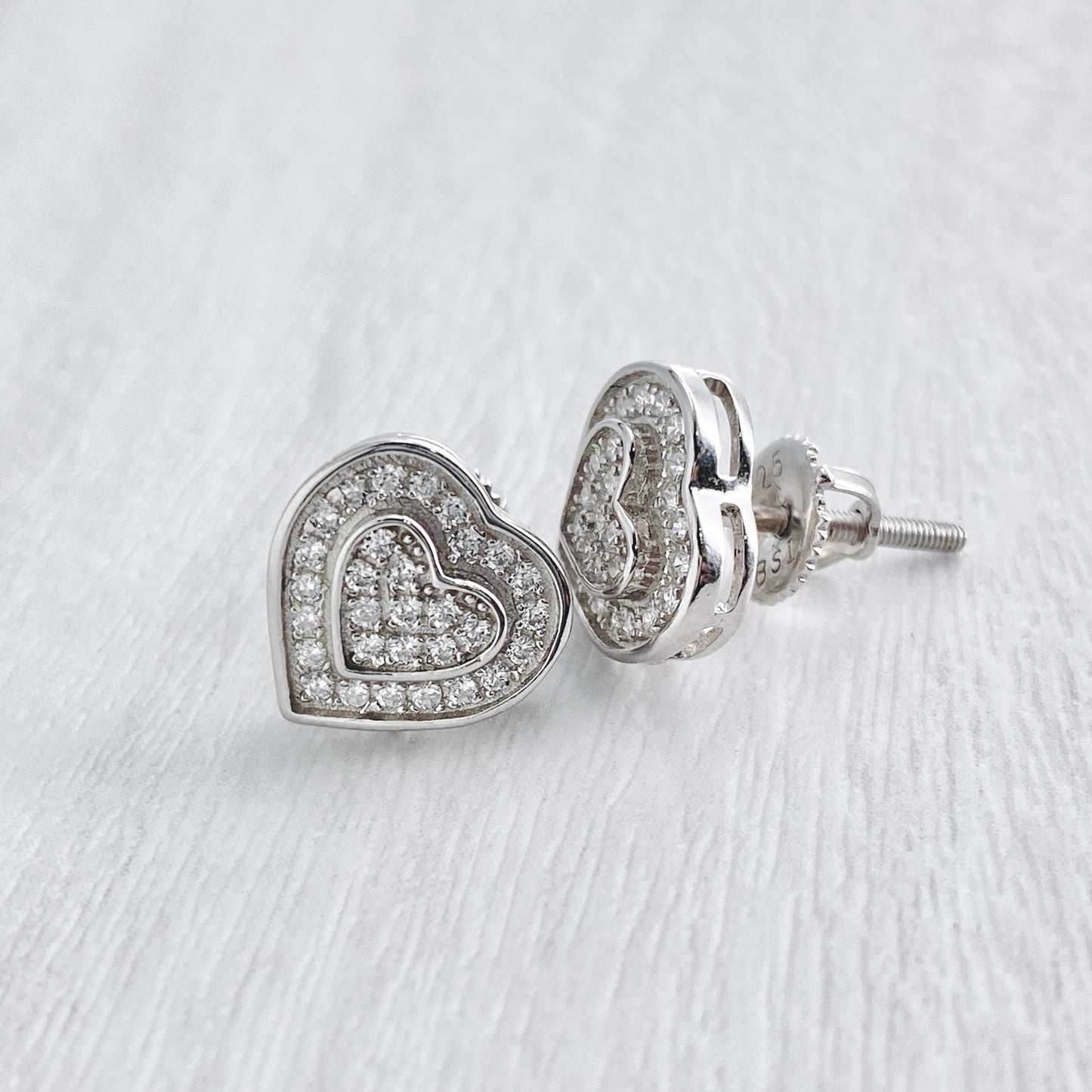 Two Row Iced Heart Studs