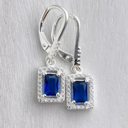 Deep Blue Rectangular Halo Drops